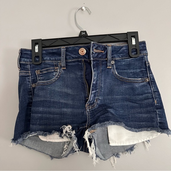 Distressed Dark Wash American Eagle Jean Shorts - Picture 1 of 5